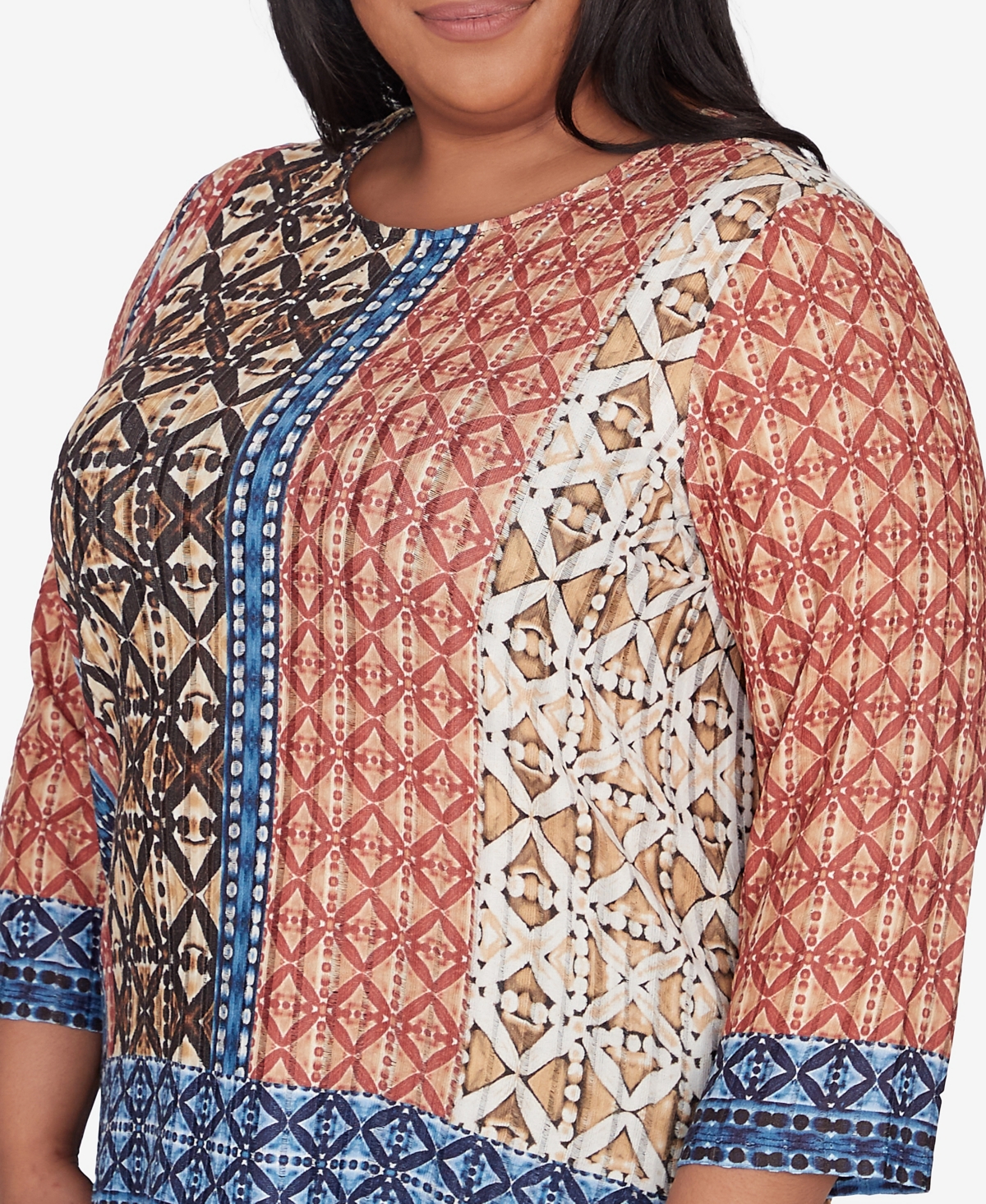 Alfred Dunner Plus Size Harvest Moon Batik Textured Border Top