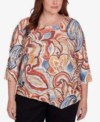 Plus Size Harvest Moon Watercolor Paisley Crew Neck Top