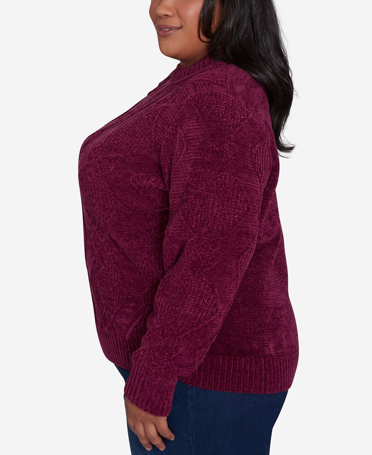 Alfred Dunner Plus Size Classic Chenille Diamond Stitch Turtleneck Sweater
