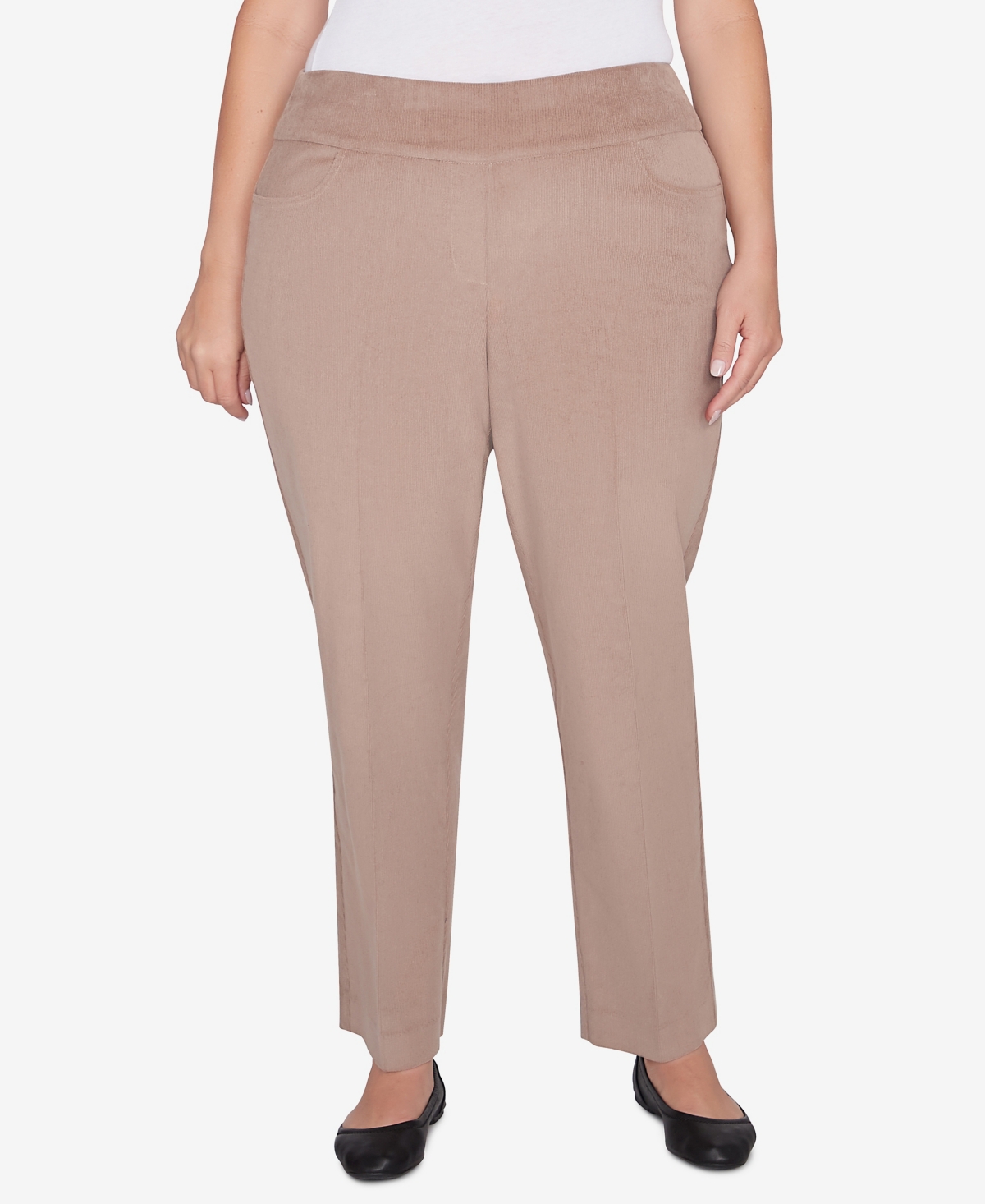 Alfred Dunner Plus Size Telluride Millennium Faux Fly Front Short Length Pants In Fawn