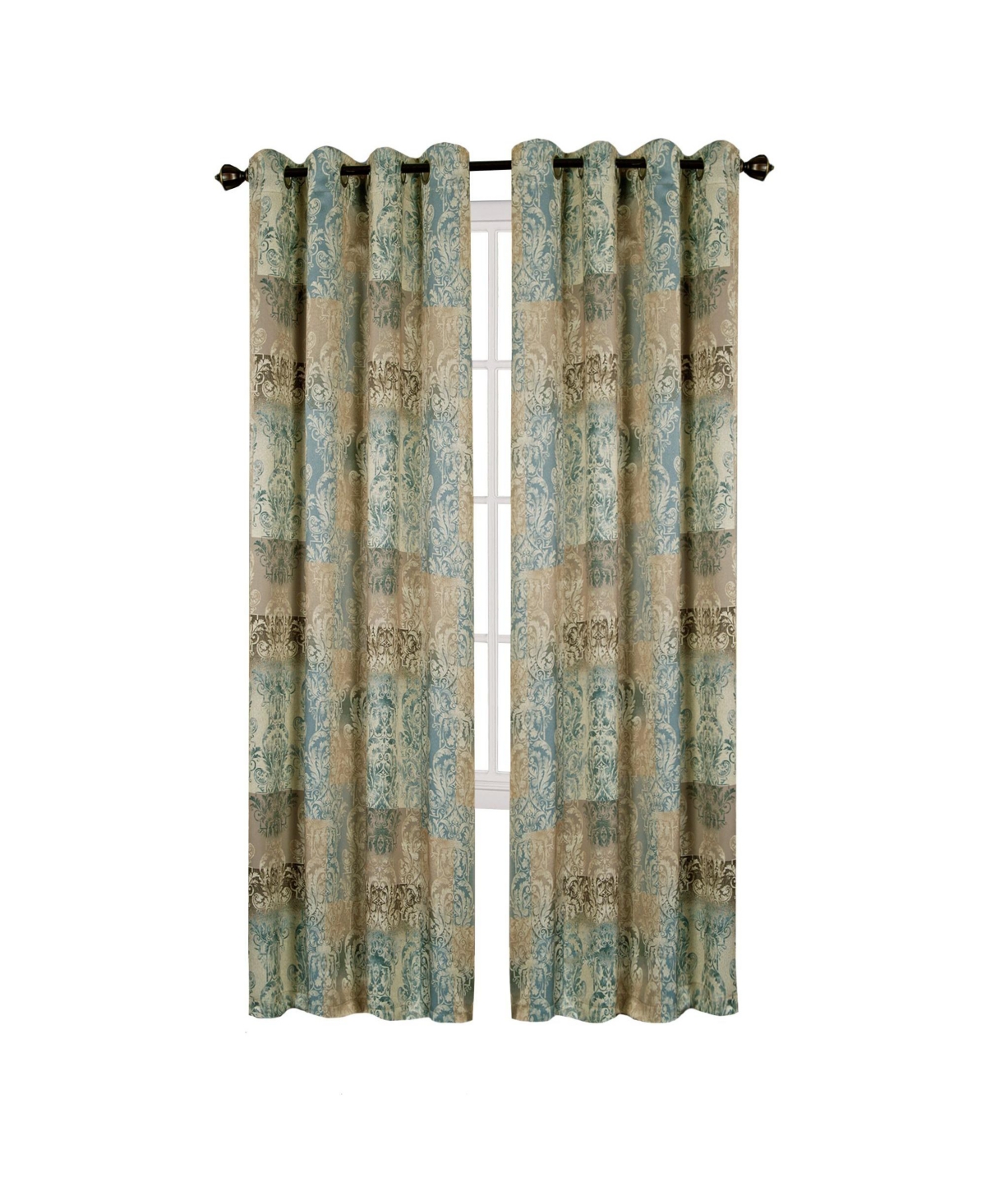 Kate Aurora Traditional Designs 2 Pack Atlanta Scroll Grommet Top Curtain Panels - 84 in. Long - Brown