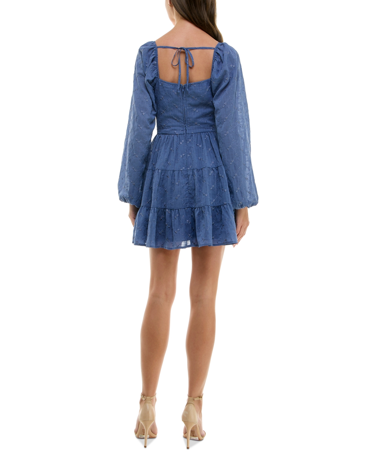 Trixxi Juniors' Embroidered Knot-Front Tiered Dress
