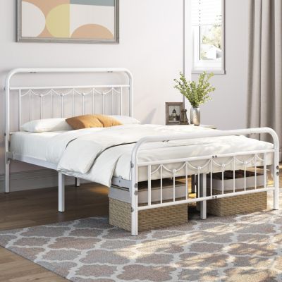 Metal Platform Bed Frame with Vintage Headboard