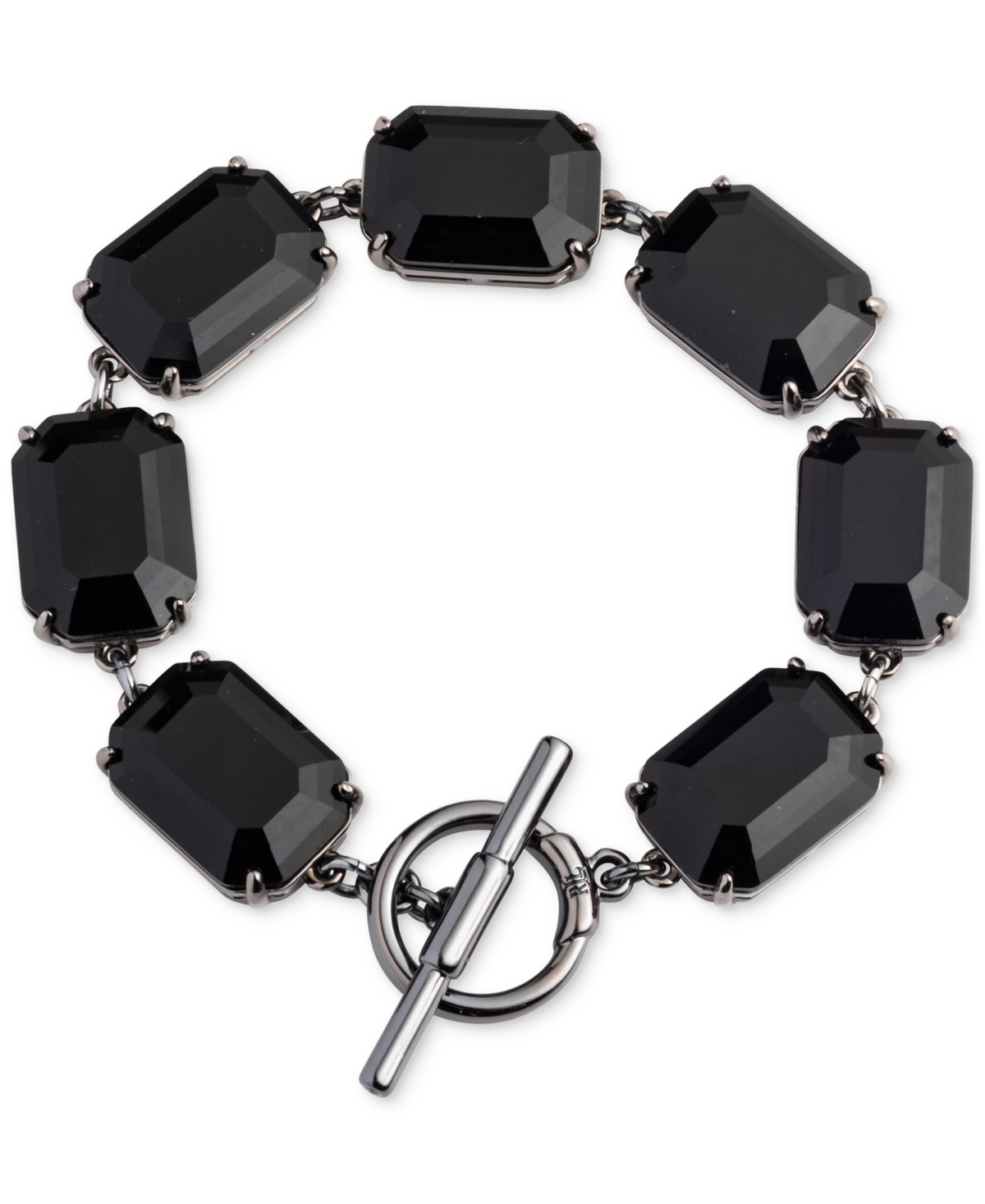 Shop Ralph Lauren Silver-tone Rectangle Stone Flex Bracelet In Black