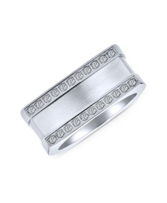 Greek Key Geometric Pave CZ Accent Cubic Zirconia Cross Mens Rectangle Signet Statement Band Ring For Men Stainless Steel