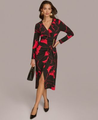 Macy's red and black dress on sale