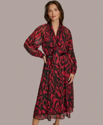 Women's Printed Tie-Neck A-Line Dress