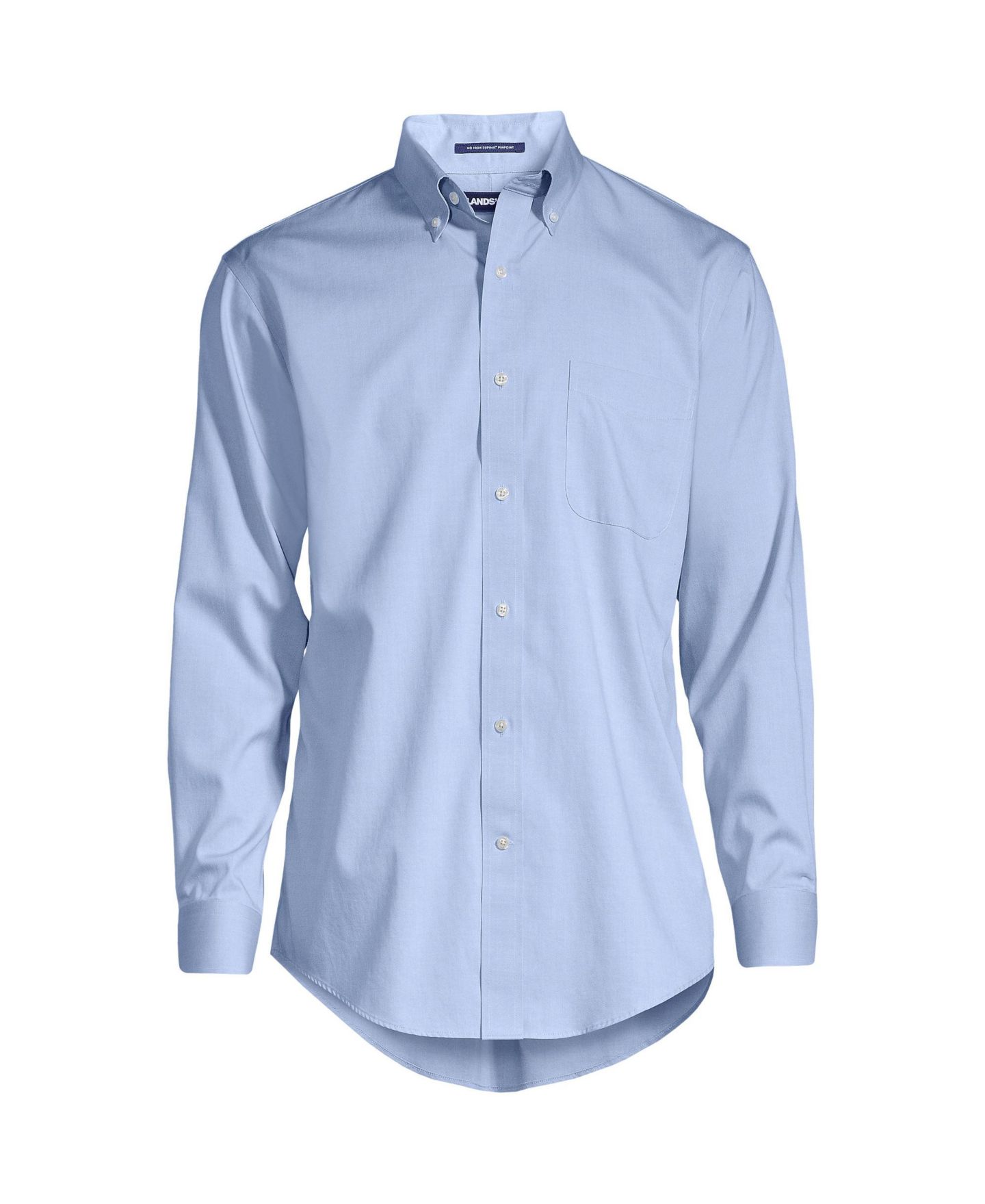 Мужская рубашка Lands' End No Iron Supima Cotton Pinpoint Buttondown Collar Dress Shirt, цвет: Светлый синий, вариант 1 — фото 3