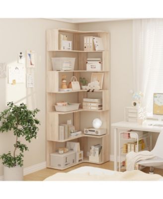 7-Shelves Accent Bookcase, Open Back Bookshelf, Corner Bookcase