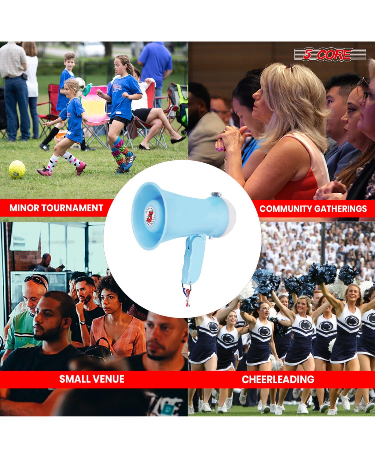 5 Core Megaphone Bullhorn Speaker 15W Mini Battery Power Bull horn w Siren Range -- Sky blue
