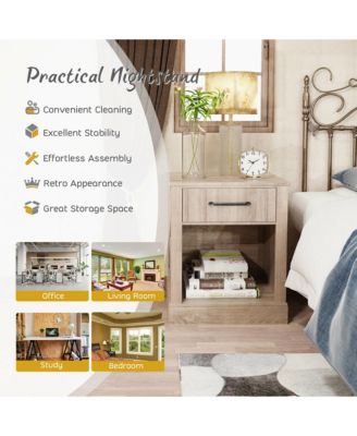 Nightstand with Drawer and Shelf Rustic Wooden Bedside Table Bedroom Brown