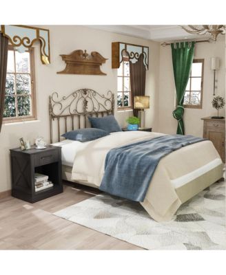 Nightstand with Drawer and Shelf Rustic Wooden Bedside Table Bedroom Brown