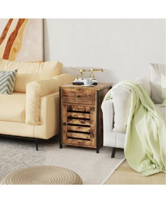 Nightstand with Drawer Cabinet Adjustable Shelf Industrial Side Table Rustic