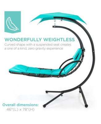 Hanging Curved Chaise Lounge Chair Swing for Backyard, Patio w/ Pillow, Shade, Stand
