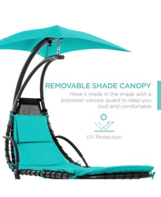 Hanging Curved Chaise Lounge Chair Swing for Backyard, Patio w/ Pillow, Shade, Stand