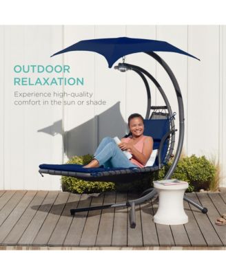 Hanging Curved Chaise Lounge Chair Swing for Backyard, Patio w/ Pillow, Shade, Stand