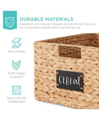 Set of 2 16in Woven Water Hyacinth Pantry Baskets w/ Chalkboard Label, Chalk Marker