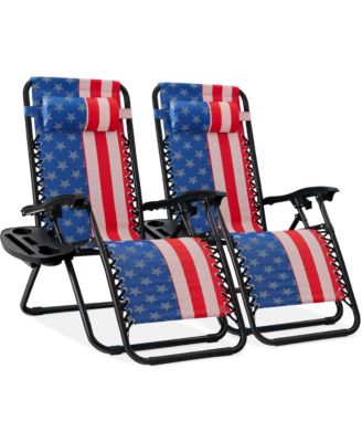 Set of 2 Zero Gravity Lounge Chair Recliners for Patio, Pool w/ Cup Holder Tray