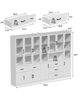 19-Shelf Wood Standard Bookcase With Adjustable Shelves,5 Drawers