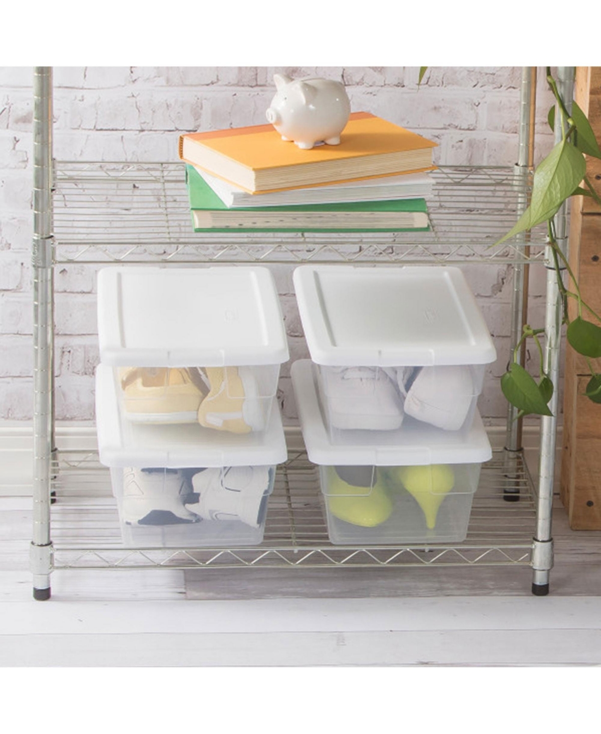 Sterilite 6 Qt Clear Plastic Storage Container Bin Snap Close White Lid, 36 Pack