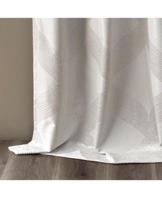 Bentley Ogee Knitted Jacquard Total blackout curtains for bedroom, Silver grommet top fit up to 1.25 inches rod Single Curtain Panel for Living Room, Width 50 length 95 inches, Pitch Black Ambiance Ivory Window Panel