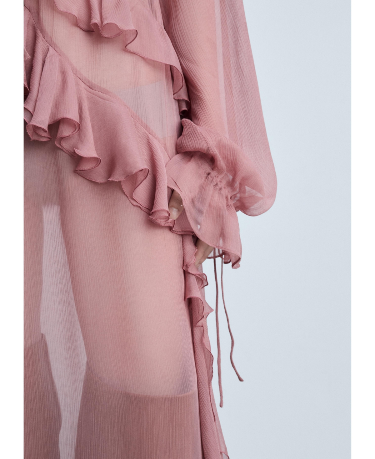 Mango Women's Ruffles Detail Semi-Sheer Chiffon Dress