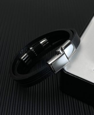 Cross Black Leather Stainless Steel Bracelet