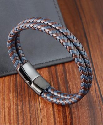 Black Double Summit Leather Stainless Steel Bracelet
