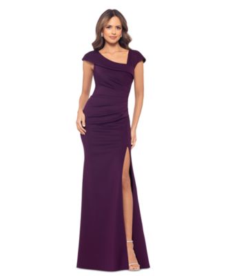 XSCAPE - Women's Asymmetric-Neck Side-Slit Gown