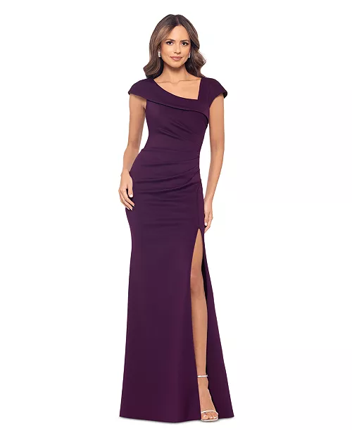 women's asymmetric-neck side-slit gown
