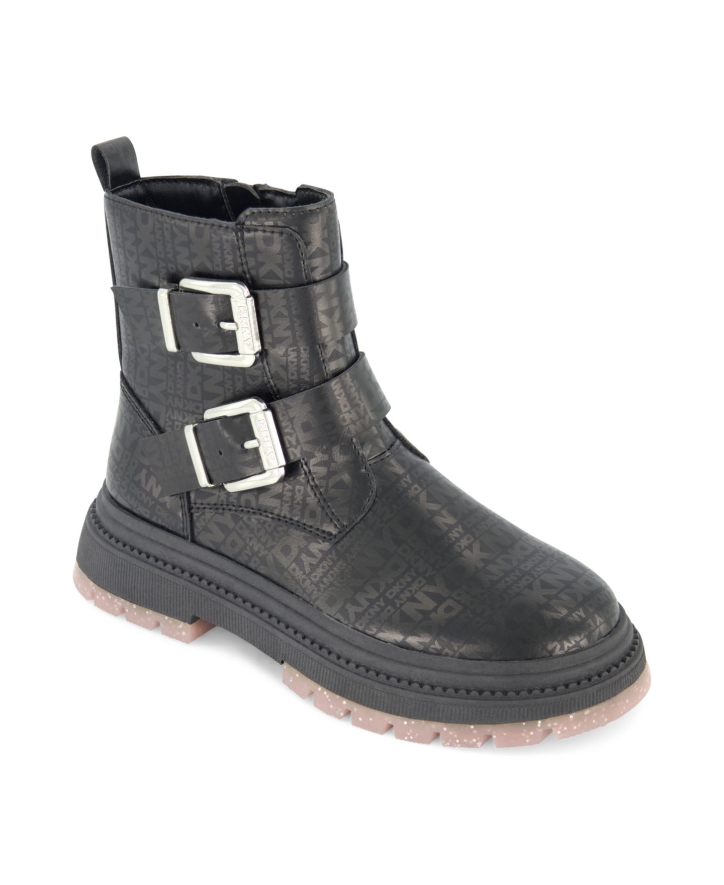 Ботинки DKNY Crissa Buckles Lug Boot для девочек, цвет: Чёрный / Розовый — фото 1