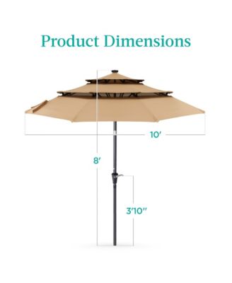 10ft 3-Tier Solar Patio Umbrella w/ 24 LED Lights, Tilt Adjustment, Easy Crank