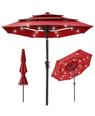  3-Tier Solar Patio Umbrella  24 LED Lights, Tilt Adjustment, Easy Crank