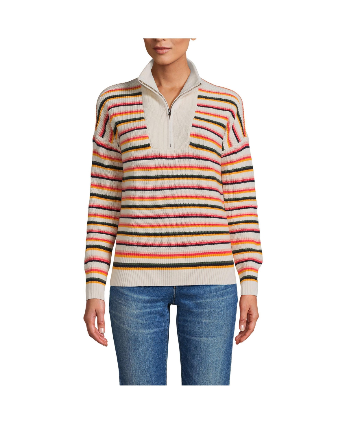 Petite Drifter Quarter Zip Pullover Sweater - Fresh ivory multi stripe