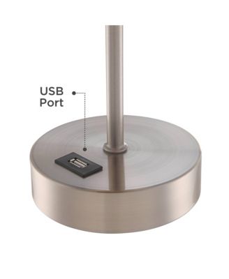 Justin 18" High Small Modern Accent Table Lamps Set of 2 USB Port Pull Chain Silver Finish Metal Living Room Charging