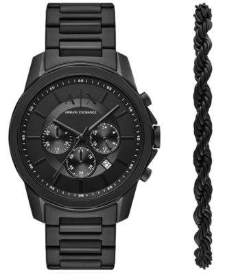 Men's Quartz Chronograph Black Stainless Steel Watch 44mm