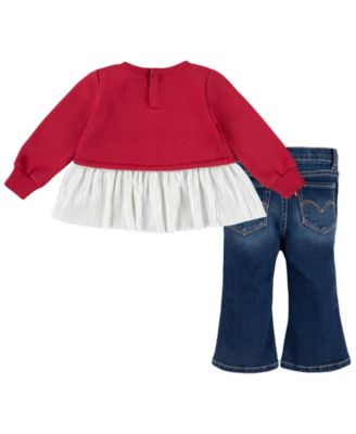 Infant Girls Sparkle Crew and Jeans, 2-Piece Set