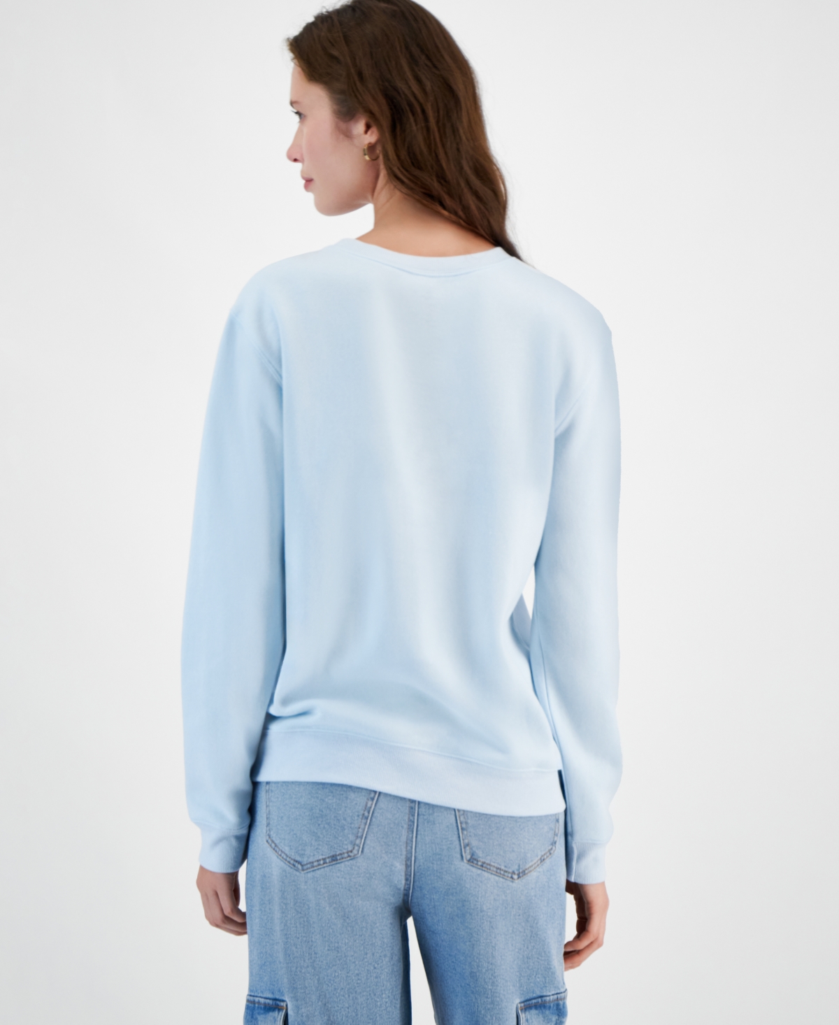 Shop Disney Juniors' Mickey And Minnie Graphic Sweatshirt In Nantucket Breeze