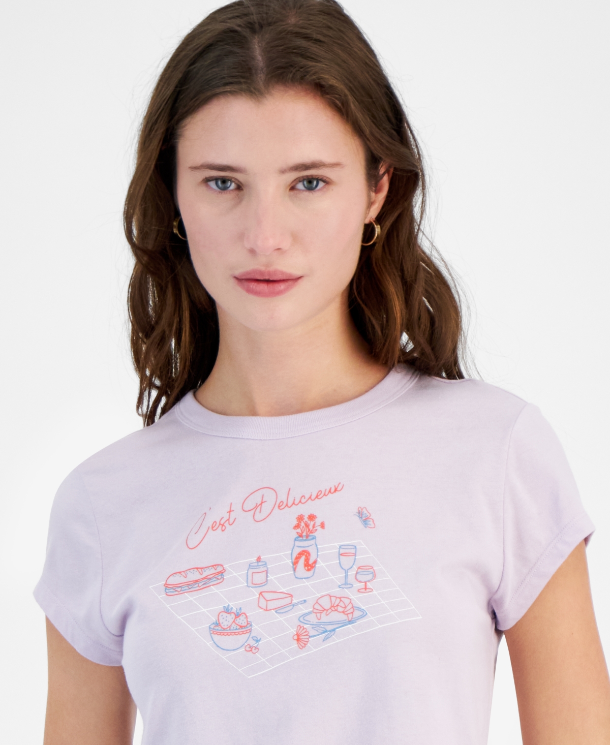 Shop Pretty Rebellious Juniors' French Picnic Graphic T-shirt In Lavender Haze