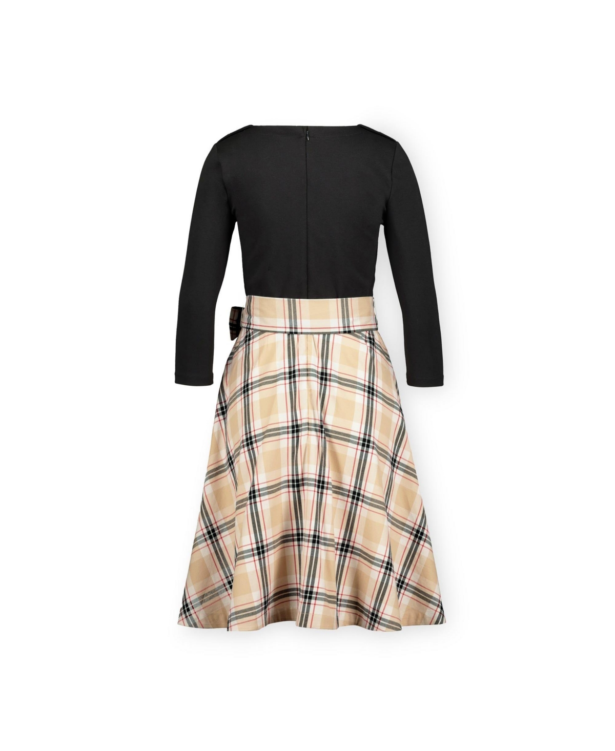 Hope & Henry Women's French Skater Dress - Black With Classic Tan Plaid