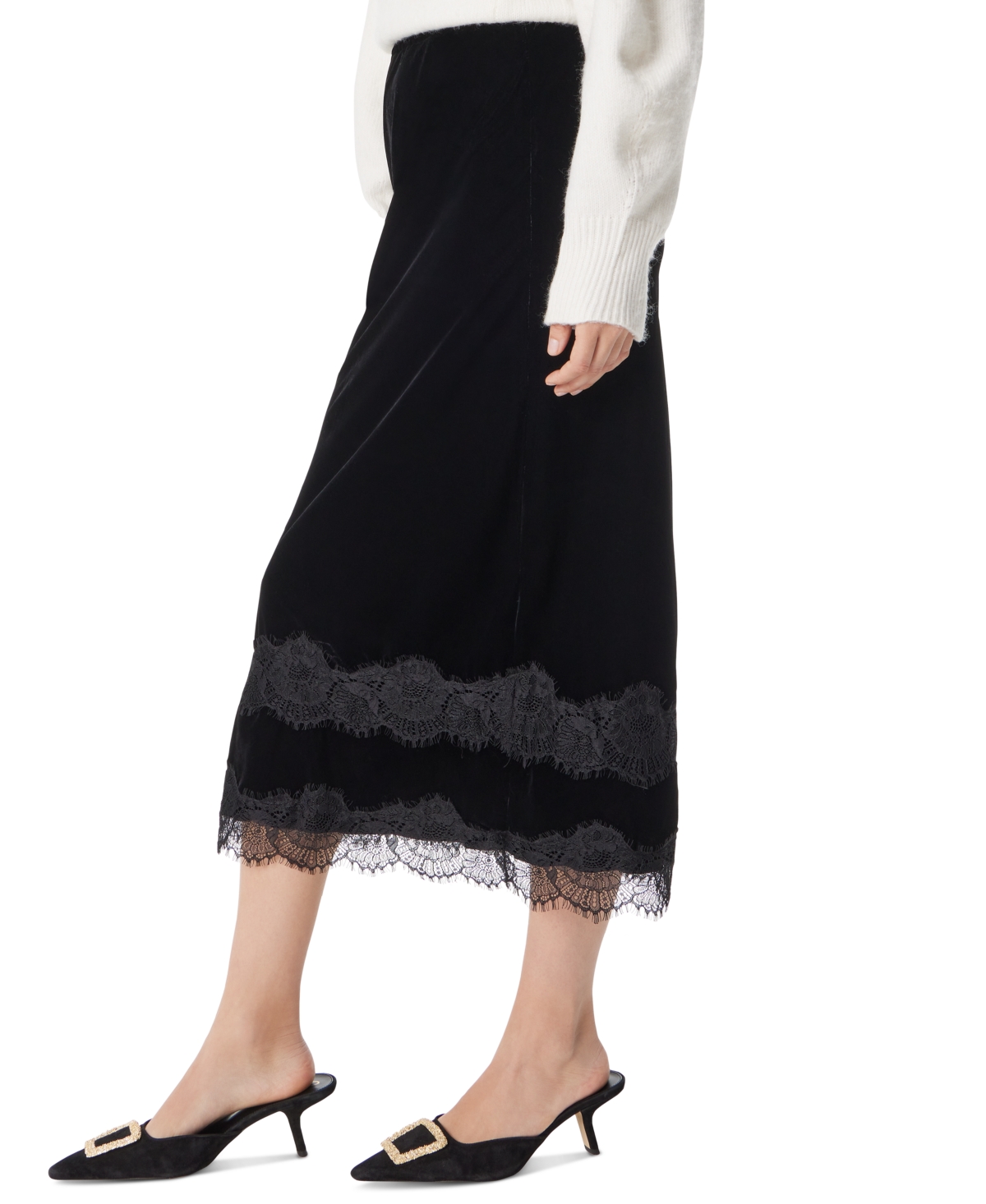 Sam Edelman Women's Gracie Lace-Trim Midi Velvet Skirt