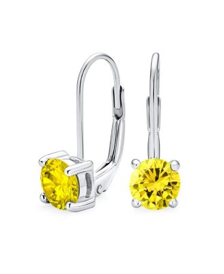 Traditional Round 1CT CZ Solitaire Drop Earrings Gold Plated .925 Sterling Silver Lever back