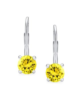 Traditional Round 1CT CZ Solitaire Drop Earrings Gold Plated .925 Sterling Silver Lever back