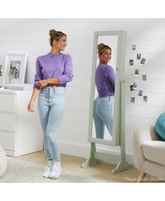 Jewelry Armoire Cabinet, Full Length Mirror w/ Velvet Storage Interior, Lock