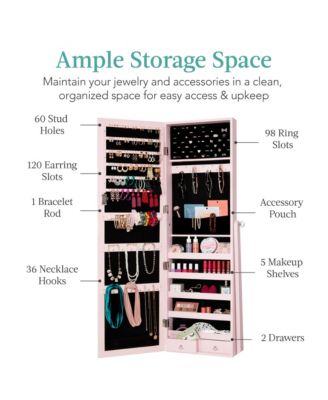 Jewelry Armoire Cabinet, Full Length Mirror w/ Velvet Storage Interior, Lock