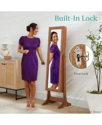 Jewelry Armoire Cabinet, Full Length Mirror w/ Velvet Storage Interior, Lock