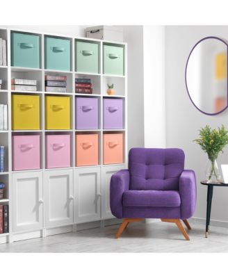 11 Inch 12 Pack Sturdy Collapsible Fabric Storage Cubes with Handle - for Organizing Clothes, Toys, Books,  Shelves & more