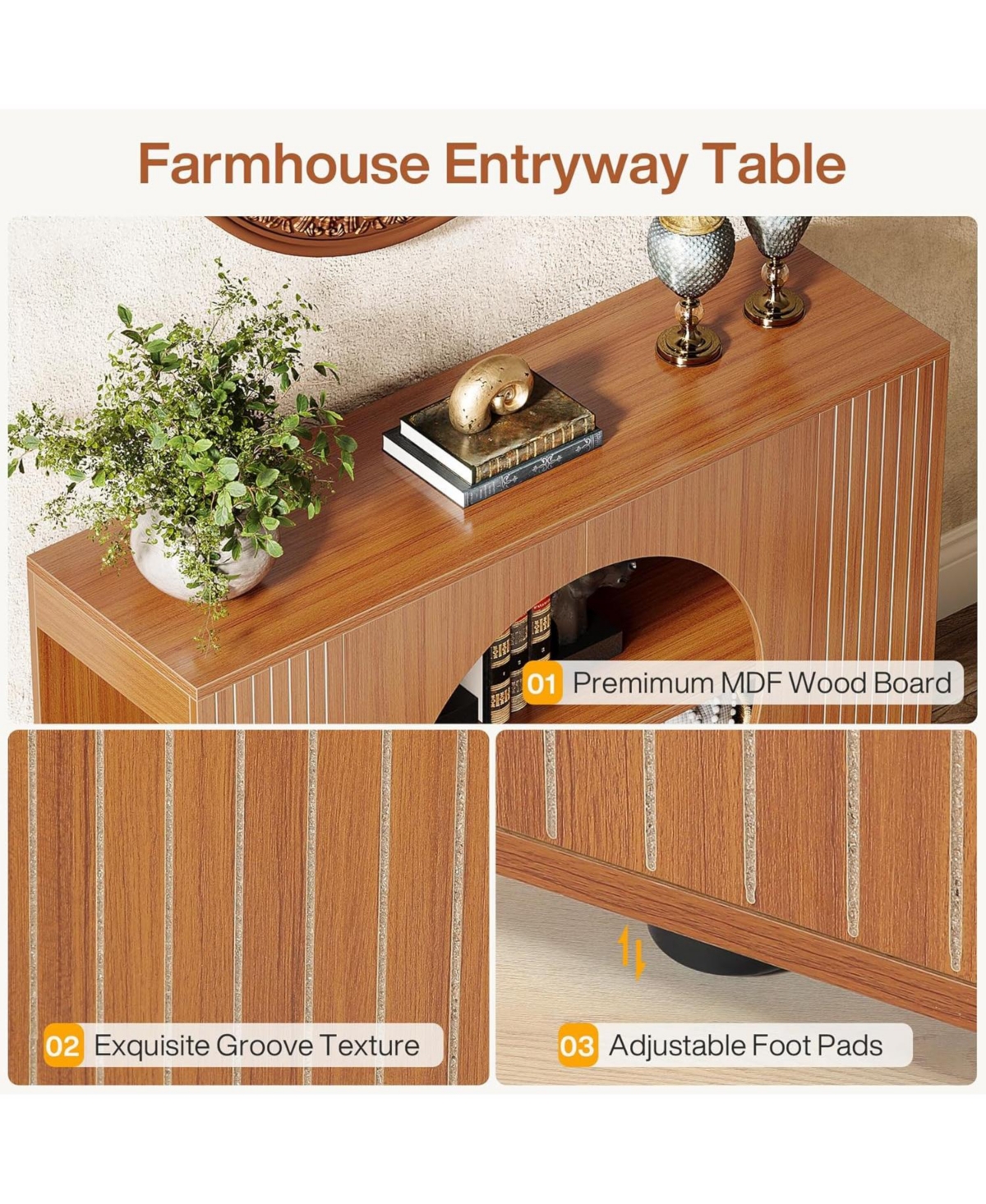 Tribesigns Console Table, Farmhouse Entryway Table with 3-Tier Storage Shelves, All Wood Sofa Table, Accent Table for Living Room, Hallway, Foyer