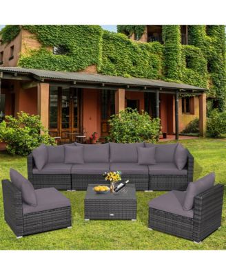 7PCS Patio Rattan Sectional Sofa Set Outdoor Furniture Set w/ Cushions