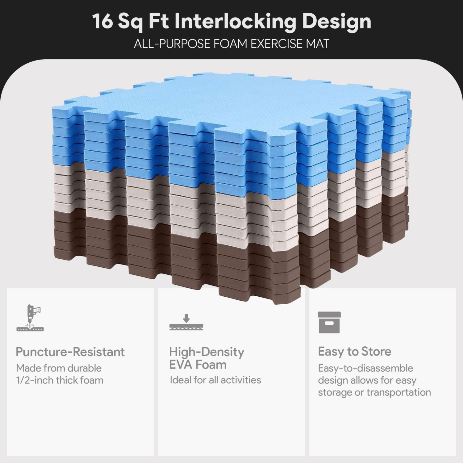 16 Tile Thick Interlocking Puzzle Foam Exercise Play Mat